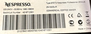 Cafetera Nespresso Zenius Profesional ZN100