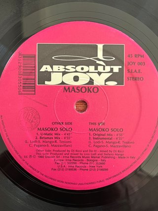 Masoko "Masoko Solo" vinile musica dance anni '90