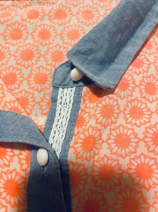 Blusa Cache Cache Naranja y Azul Sin Mangas