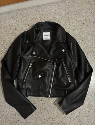 Chaqueta Biker Cuero Negra Bershka