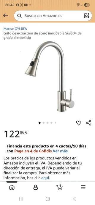 Grifo extraíble cocina metal y plástico