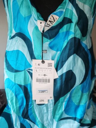 Vestido corto satén azul ZARA