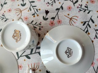 Juego 5 Tazas de café Porcelana Limoges Flores Azu