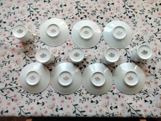 Juego 5 Tazas de café Porcelana Limoges Flores Azu