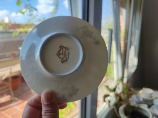 Juego 5 Tazas de café Porcelana Limoges Flores Azu