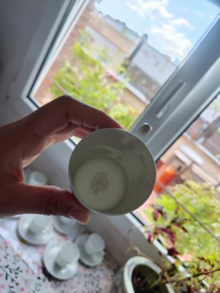 Juego 5 Tazas de café Porcelana Limoges Flores Azu