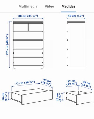Cómoda MALM 6 cajones blanca 80x123 cm