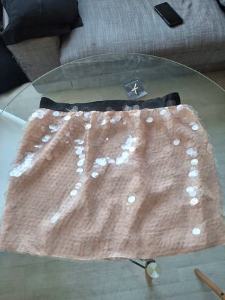 Falda corta lentejuelas rosa y dorado