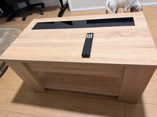 Mesa elevable de salón madera y cristal
