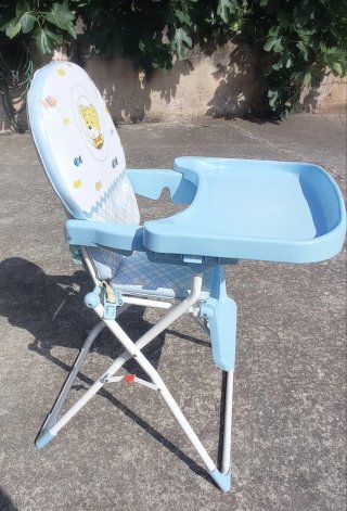 Trona plegable bebé con bandeja azul