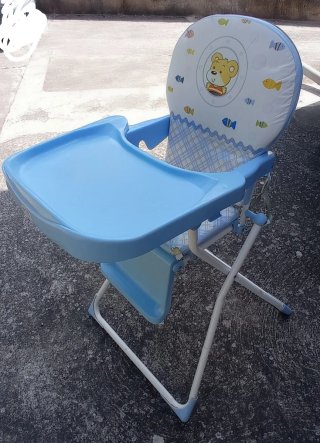 Trona plegable bebé con bandeja azul
