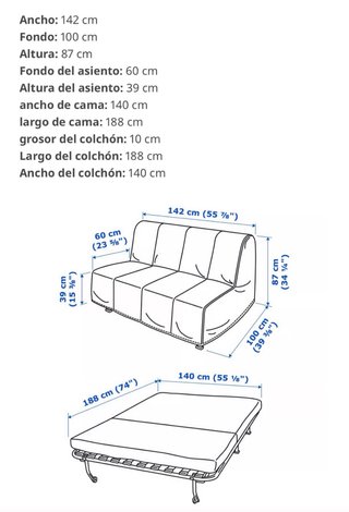 Sofá Cama 2 Plazas IKEA LYCKSELE LÖVÅS Gris
