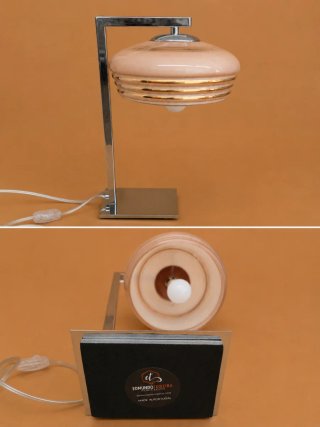 (1) Candeeiro de mesa Art Déco Rosa e cromado