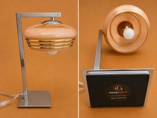 (1) Candeeiro de mesa Art Déco Rosa e cromado