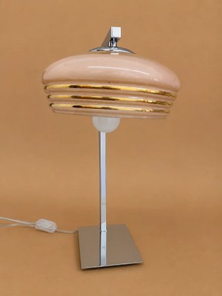 (1) Candeeiro de mesa Art Déco Rosa e cromado