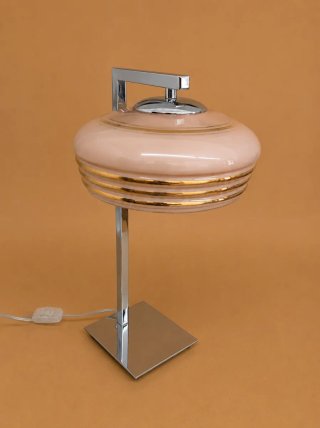 (1) Candeeiro de mesa Art Déco Rosa e cromado
