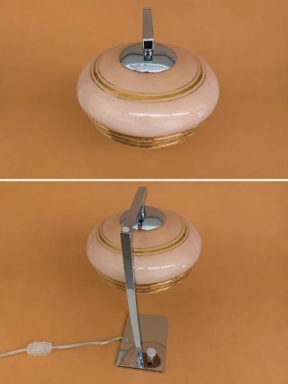 (1) Candeeiro de mesa Art Déco Rosa e cromado