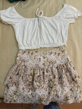 Conjunto Falda y Top Floral Blanco