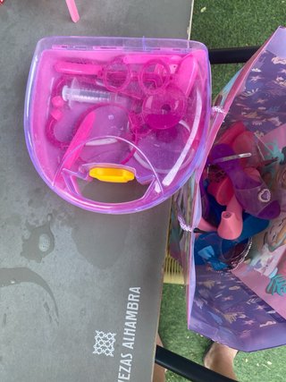 Carretto per bambole rosa con tettuccio