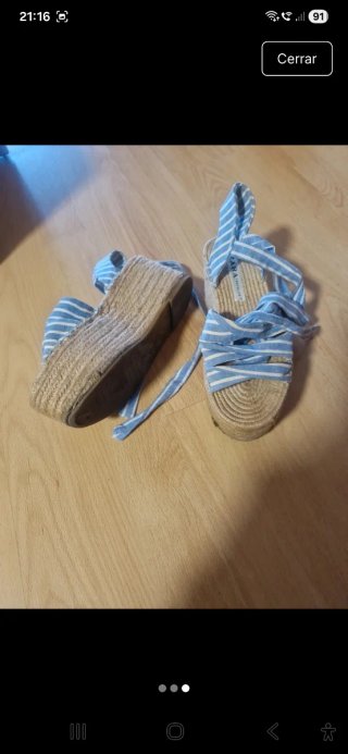 Sandalias ZARA cuña esparto rayas azul/blanco