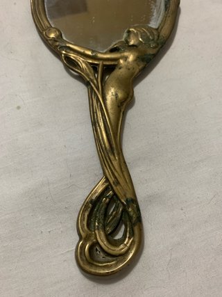 Espejo de mano Art Nouveau mujer dorada