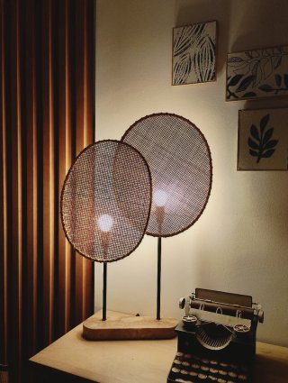 Lámpara de mesa Rattan y Madera