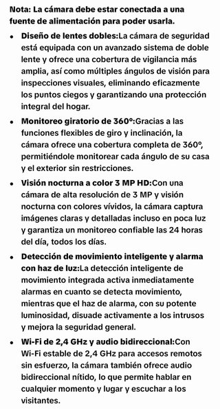 Camara Seguridad 3MP Wi-Fi 2.4GHz Doble Lente