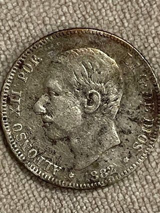 Moneda antigua 2 Pesetas Alfonso XII 1882 Original