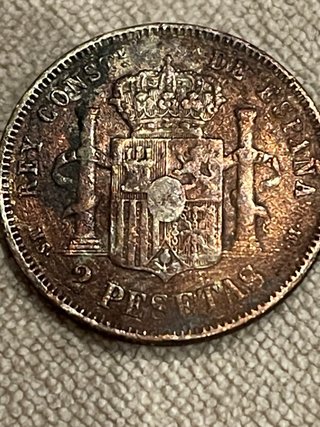 Moneda antigua 2 Pesetas Alfonso XII 1882 Original