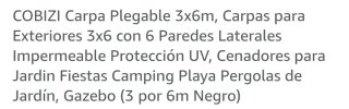 Carpa plegable negra 6x3m