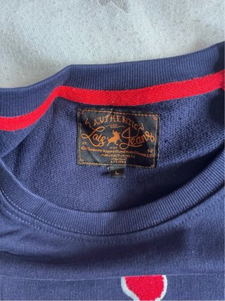 Sudadera Lois Azul con Rayas Rojas y Blancas