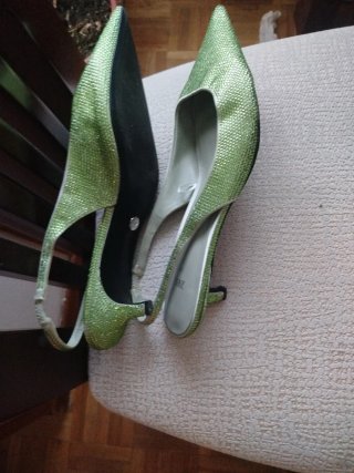Sandalias Zara Talla 39 Verde/Plata