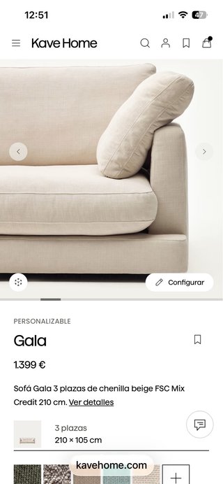 Sofá 3 plazas beige claro