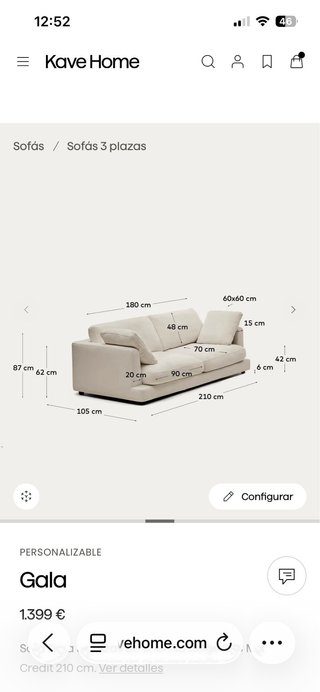 Sofá 3 plazas beige claro