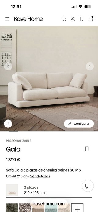 Sofá 3 plazas beige claro