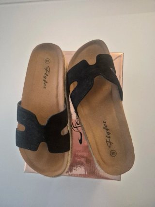 Sandalias Flyfor Piel Talla 36 Negras/Beige