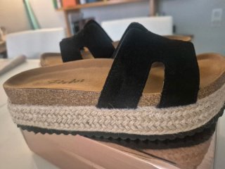 Sandalias Flyfor Piel Talla 36 Negras/Beige