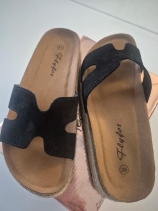 Sandalias Flyfor Piel Talla 36 Negras/Beige