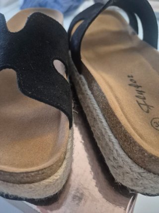 Sandalias Flyfor Piel Talla 36 Negras/Beige