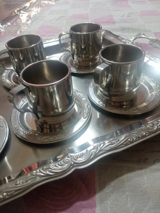 Set Acciaio 6 Tazzine Caffè con Vassoio