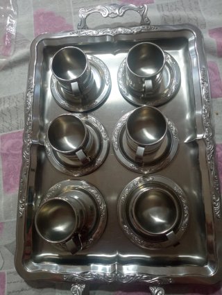 Set Acciaio 6 Tazzine Caffè con Vassoio