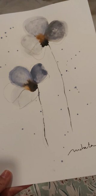 Lámina floral acuarela azul y gris