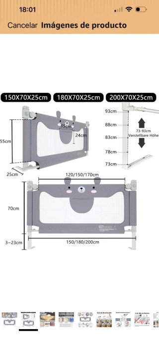 Barrera de cama 180 cm para bebé