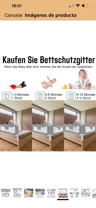 Barrera de cama 180 cm para bebé