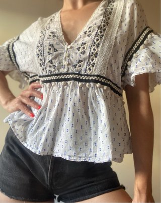 Blusa Zara bordada algodón Talla XS