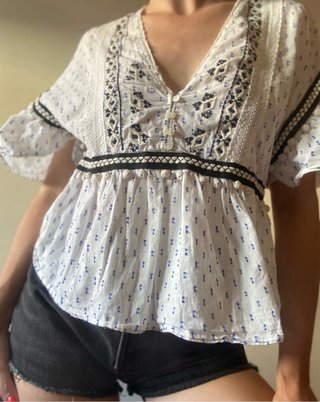Blusa Zara bordada algodón Talla XS