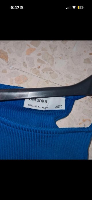 Top manga larga azul