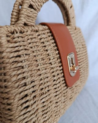 Bolso Rafia Trenzado Camel Verano Bandolera