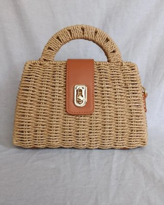 Bolso Rafia Trenzado Camel Verano Bandolera