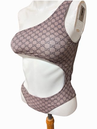 Bañador Gucci Cut Out Beige/Marrón